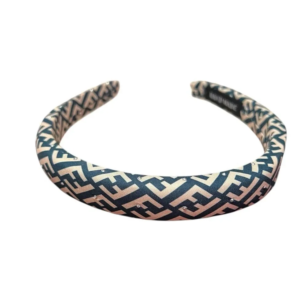 💎2/$30💎 Handmade Upcycled Designer Inspired Teal And Cream FF Patterned Headband